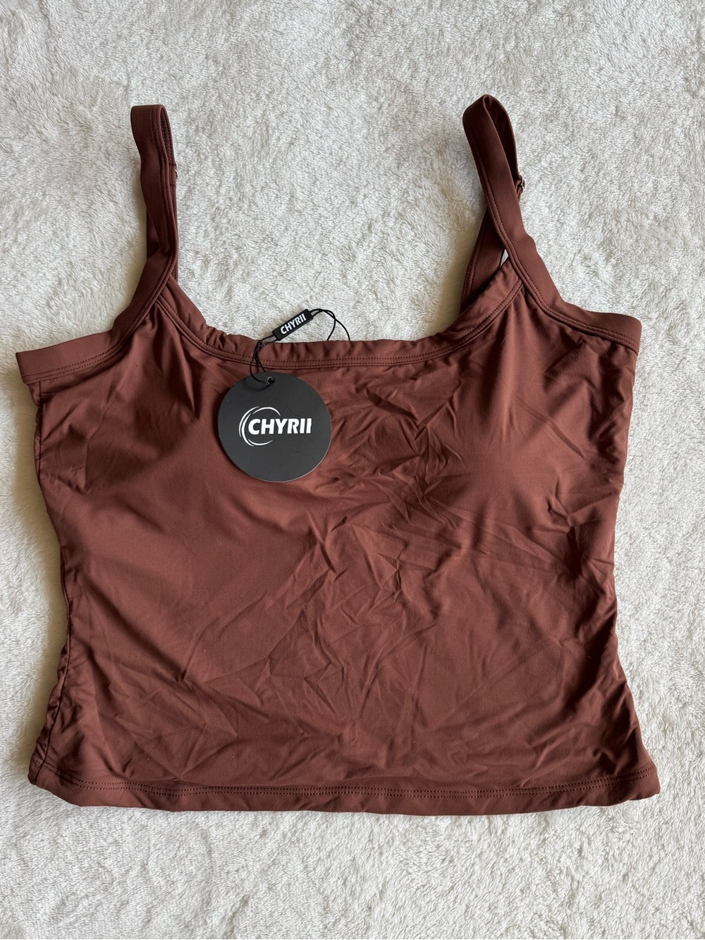 CHYRII Brown Longline Tank Top Built-In Bra NWT M